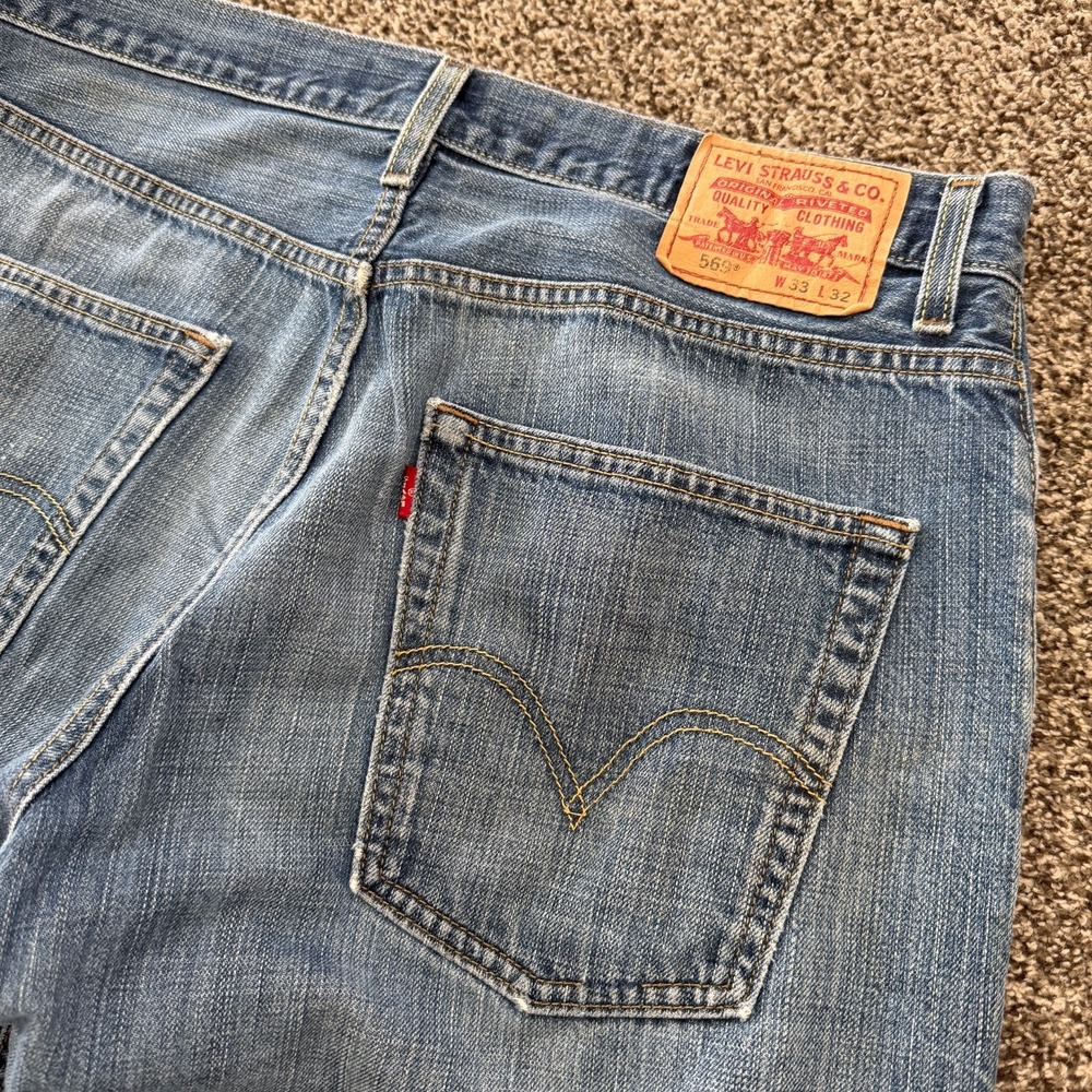 Levi's 569 Loose Straight Fit Jeans Men's 34x30 Blue Light Wash Distressed VTG